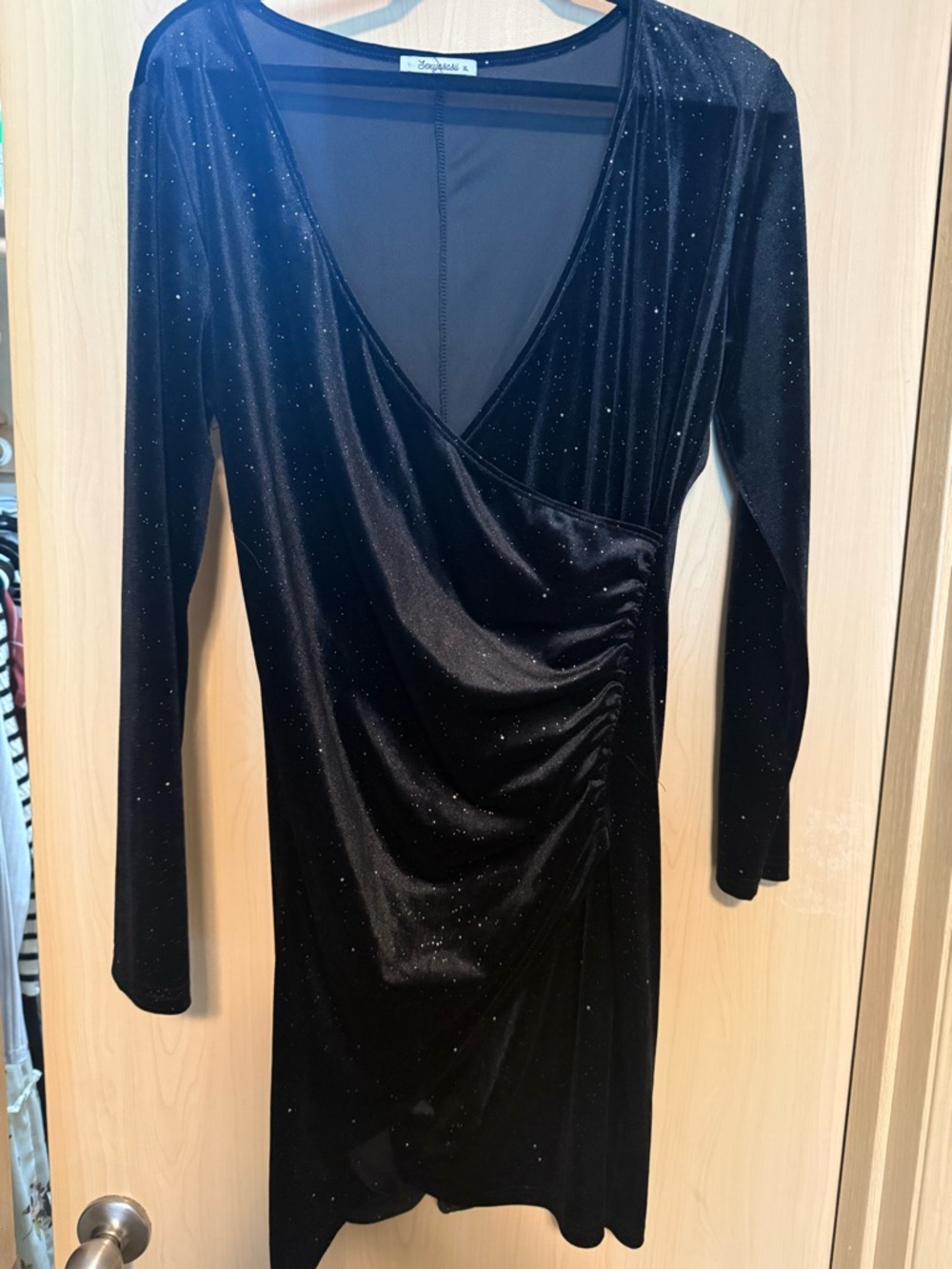 Long-Sleeve Black Sparkle Wrap Dress